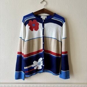 Susan Bristol Cardigan Sweater Women's XL Floral Colorblock Vintage Ramie Silk